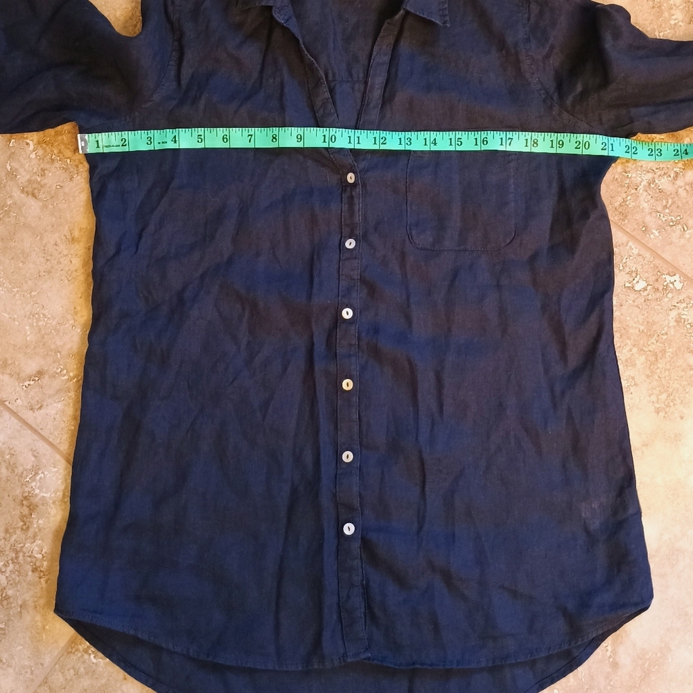 Women's Sigrid Olsen 100% Linen Navy Blue Long Sleeve Shirt Size Small - Picture 10 of 11